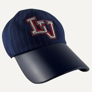 Louis Vuitton LV Varsity Cap Navy Pinstripe Leather Brim Baseball Hat 59cm
